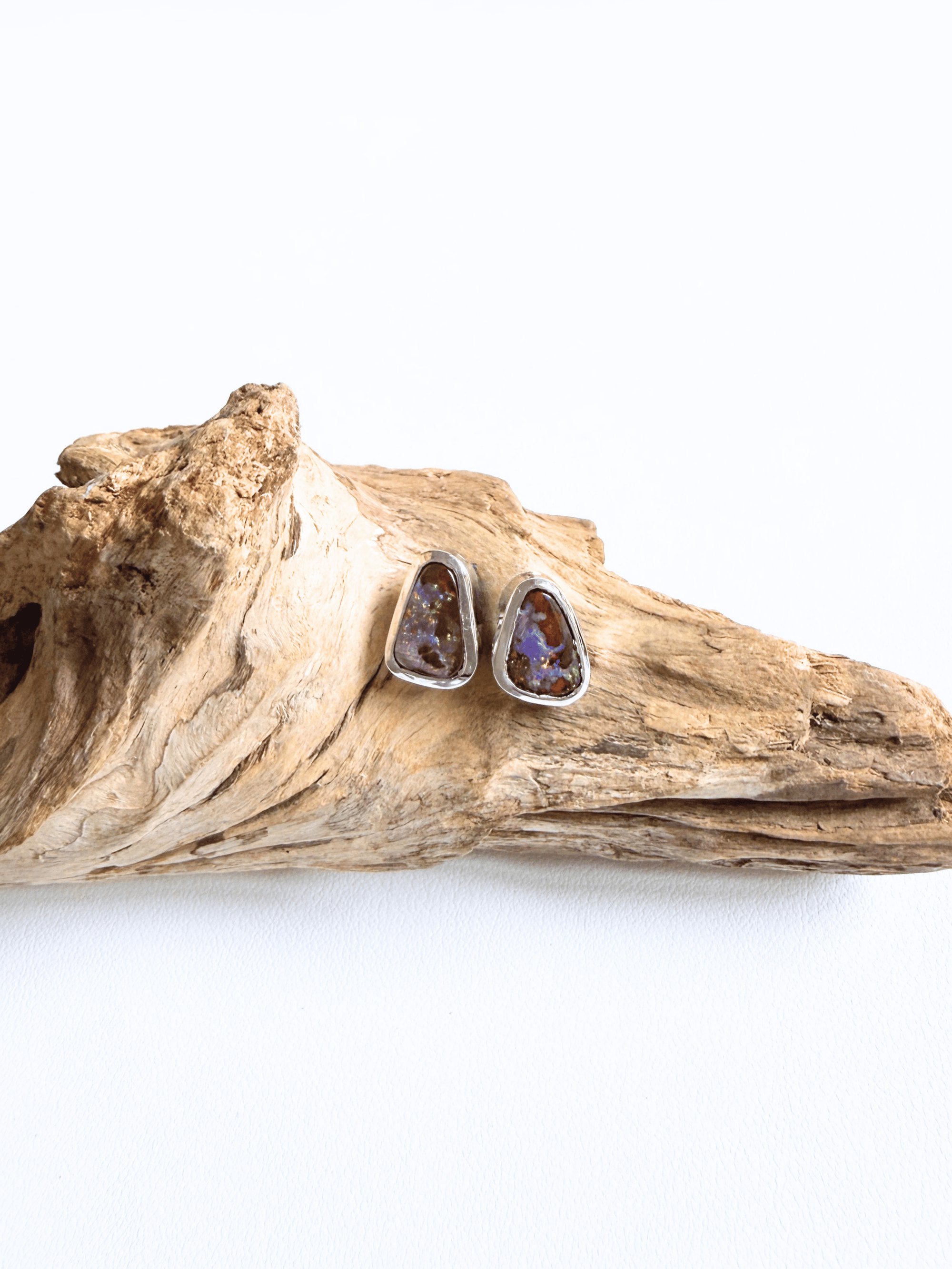 Boulder Opal Teardrop Sparkle Silver Stud Earrings