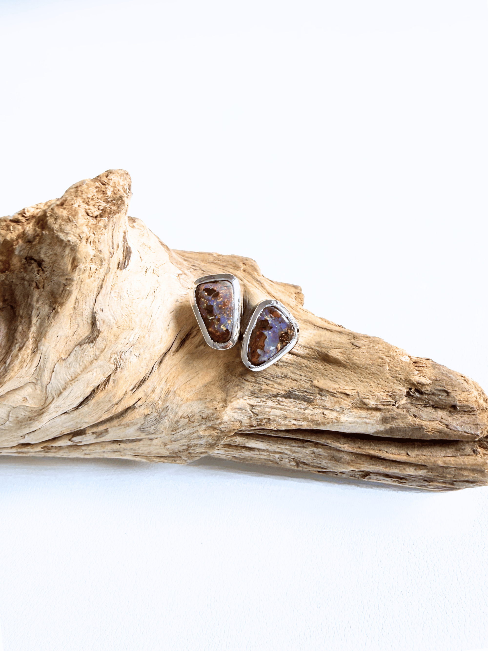 Boulder Opal Teardrop Sparkle Silver Stud Earrings