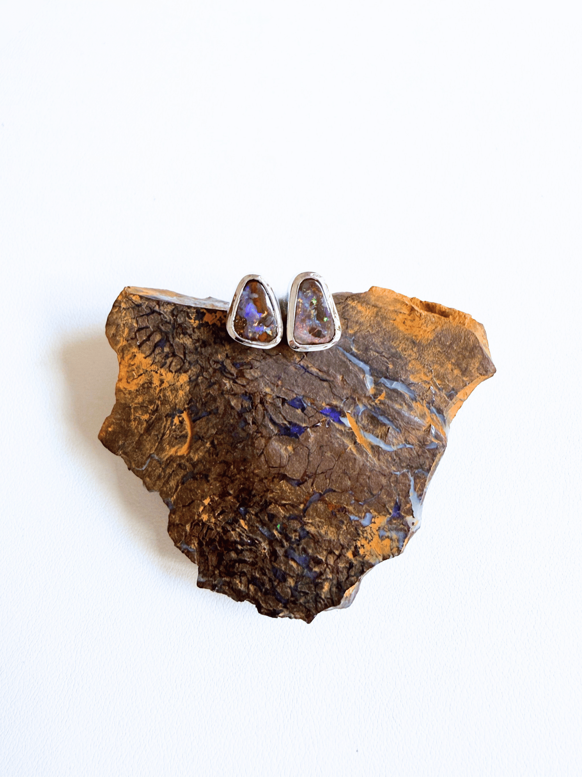 Boulder Opal Teardrop Sparkle Silver Stud Earrings