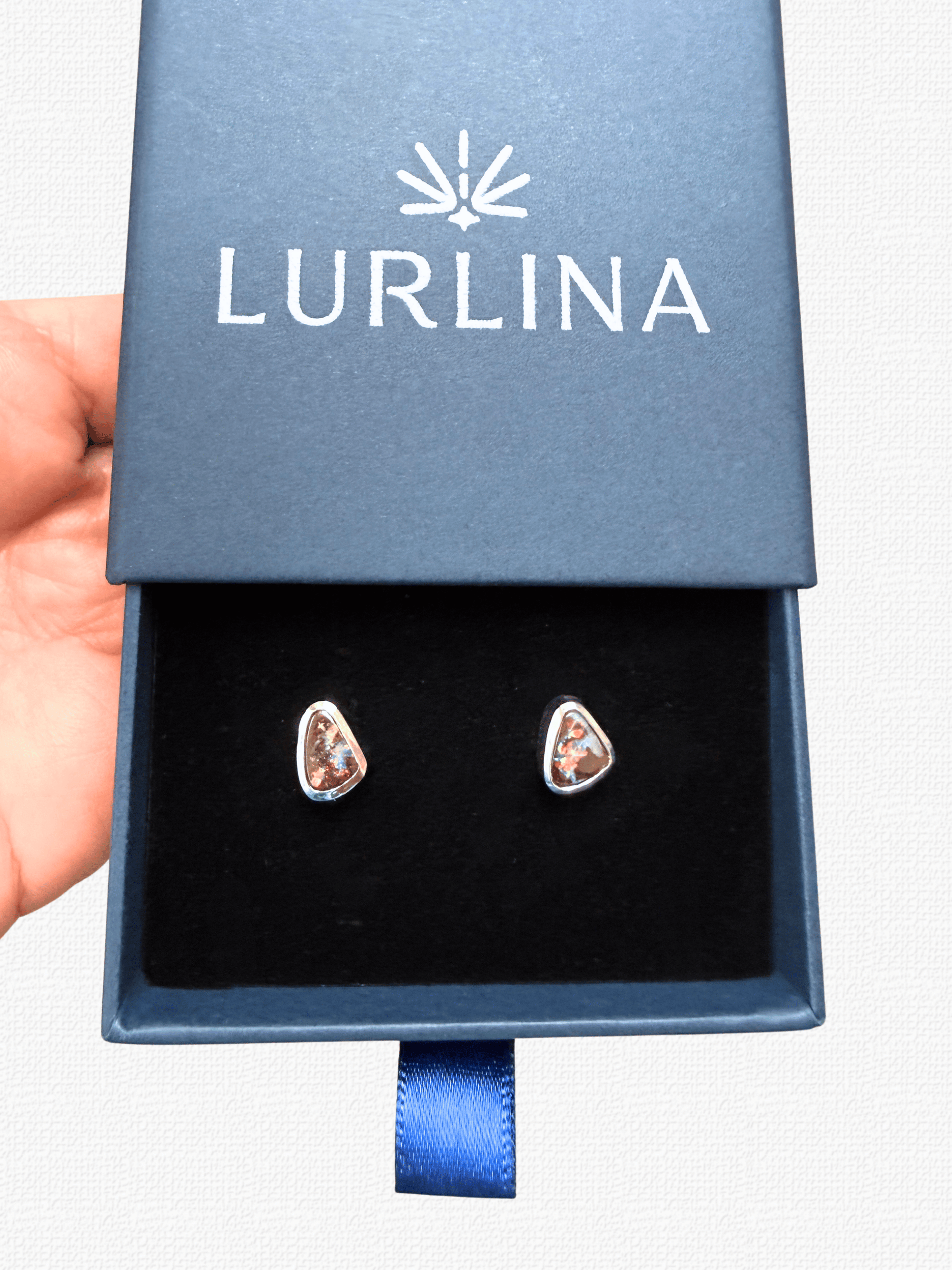Boulder Opal Triangle Colour Silver Stud Earrings