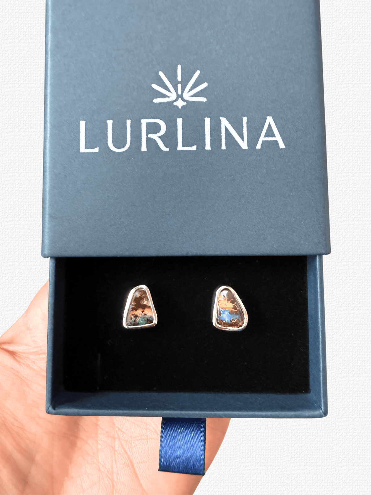 Boulder Opal Picture Silver Stud Earrings