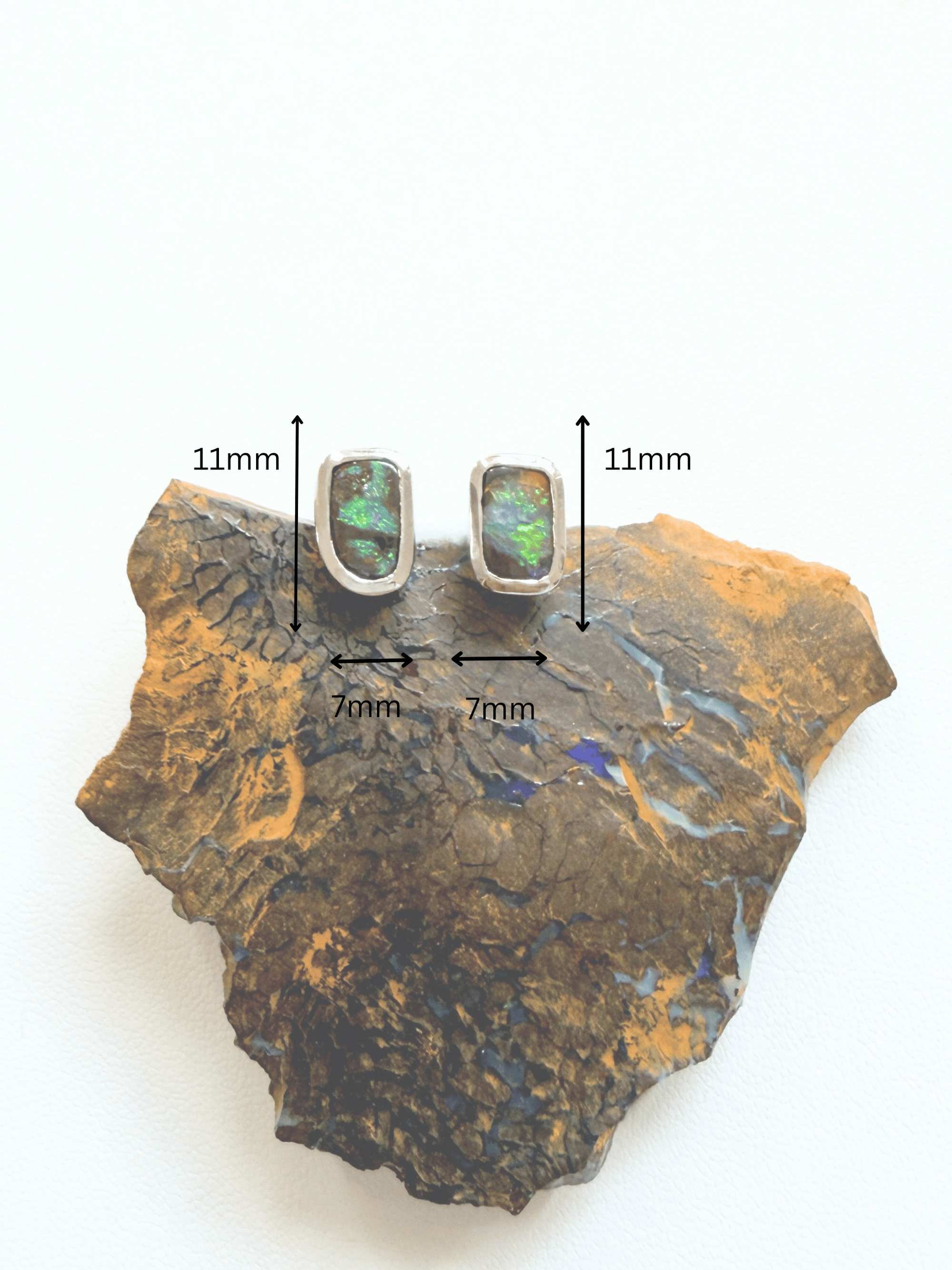 Boulder Opal Rectangle Silver Stud Earrings