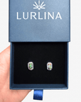 Boulder Opal Rectangle Silver Stud Earrings