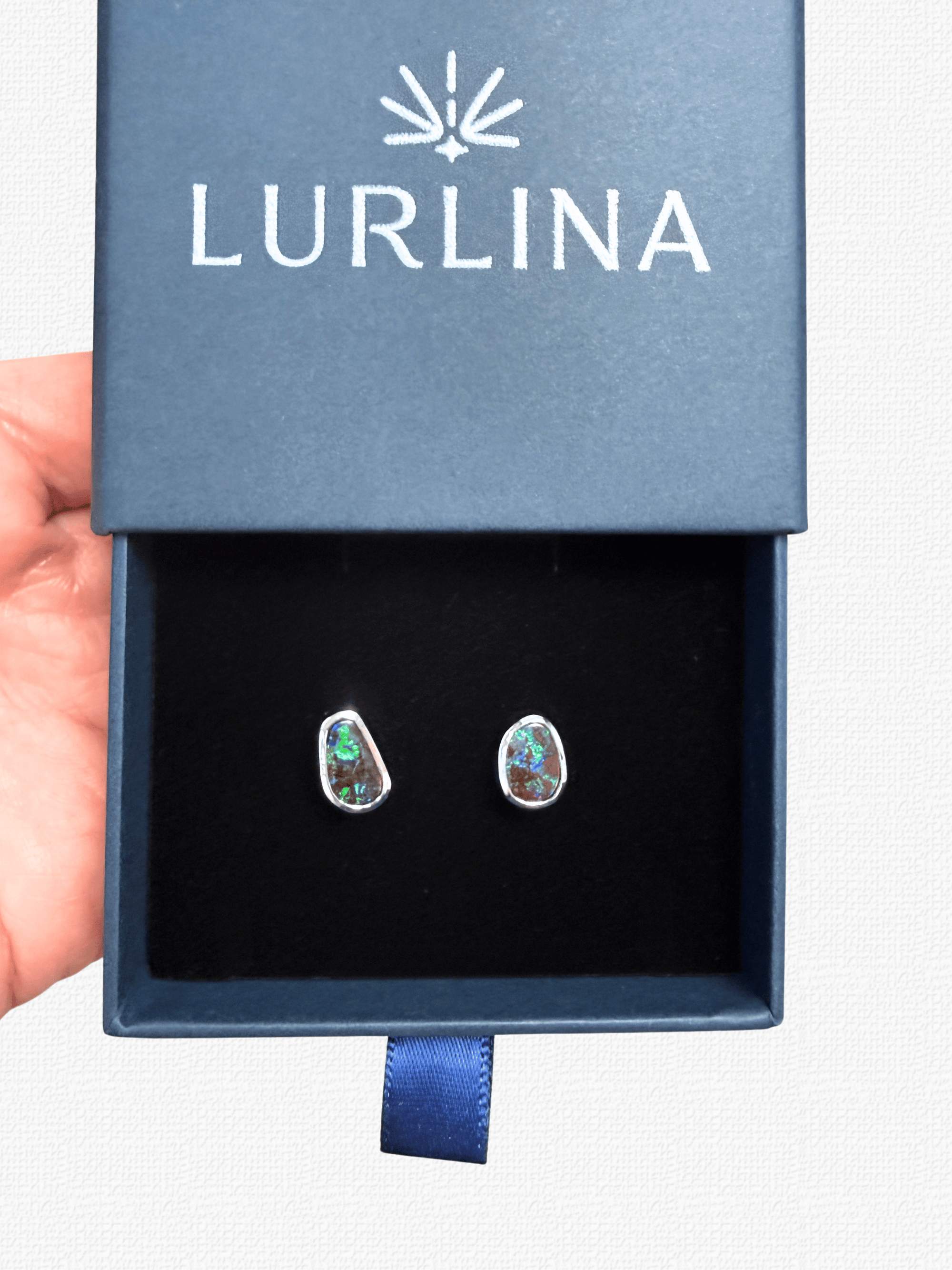 Boulder Opal Green Sparkle Silver Stud Earrings