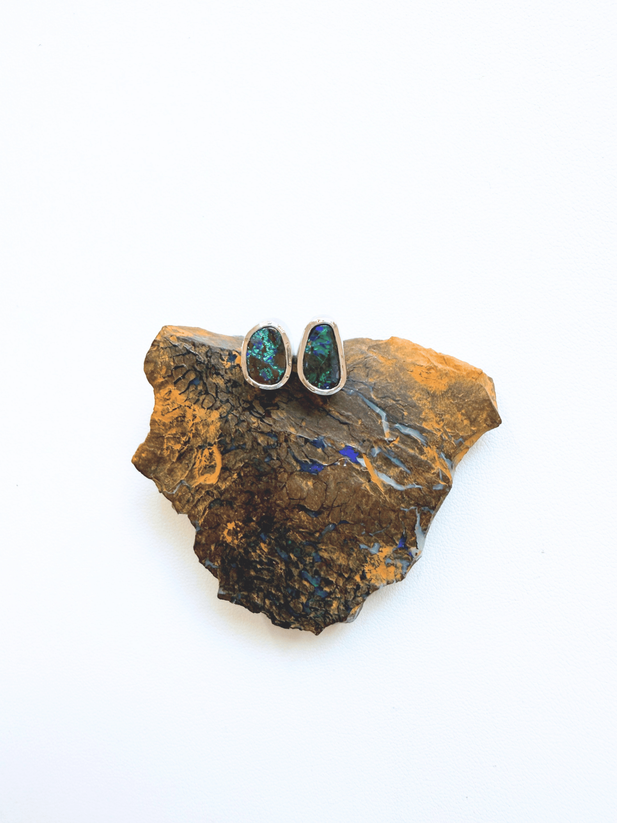 Boulder Opal Green Sparkle Silver Stud Earrings