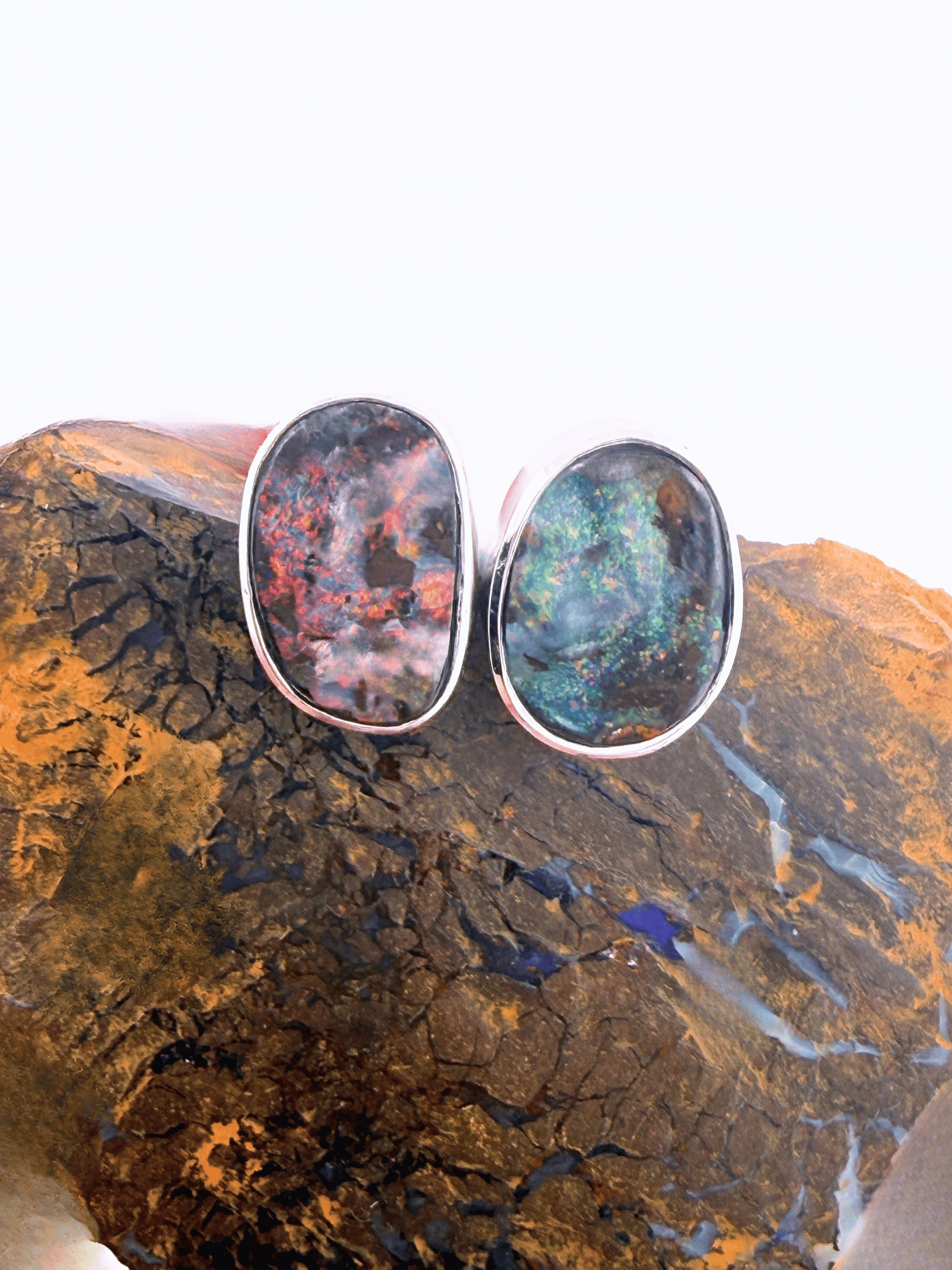 Sculptured Boulder Opal Silver Stud Earrings