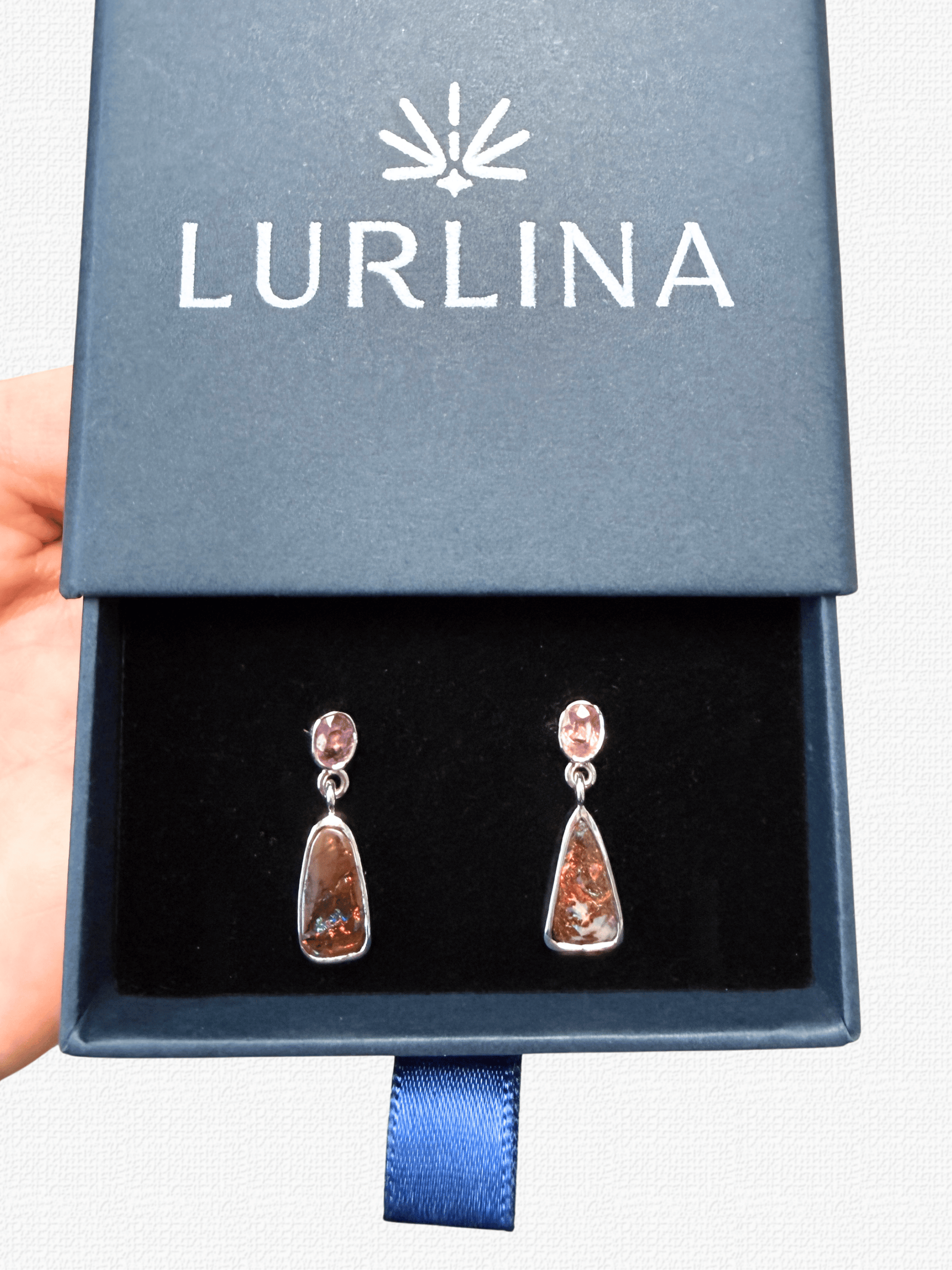 Boulder Opal and Pink Sapphire Silver Drop Earrings
