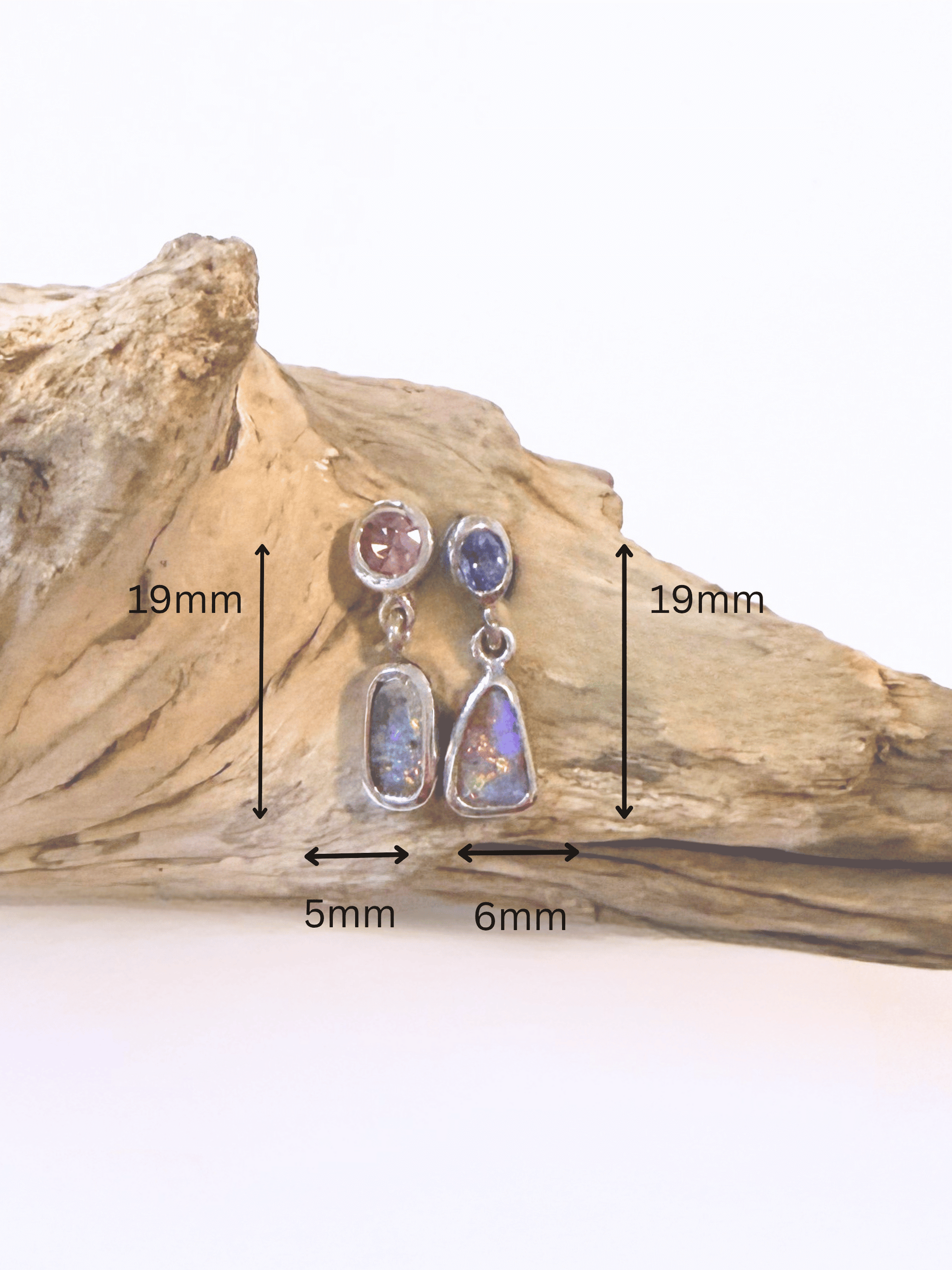 Boulder Opal, Pink Spinel and Blue Sapphire Silver Drop Earrings