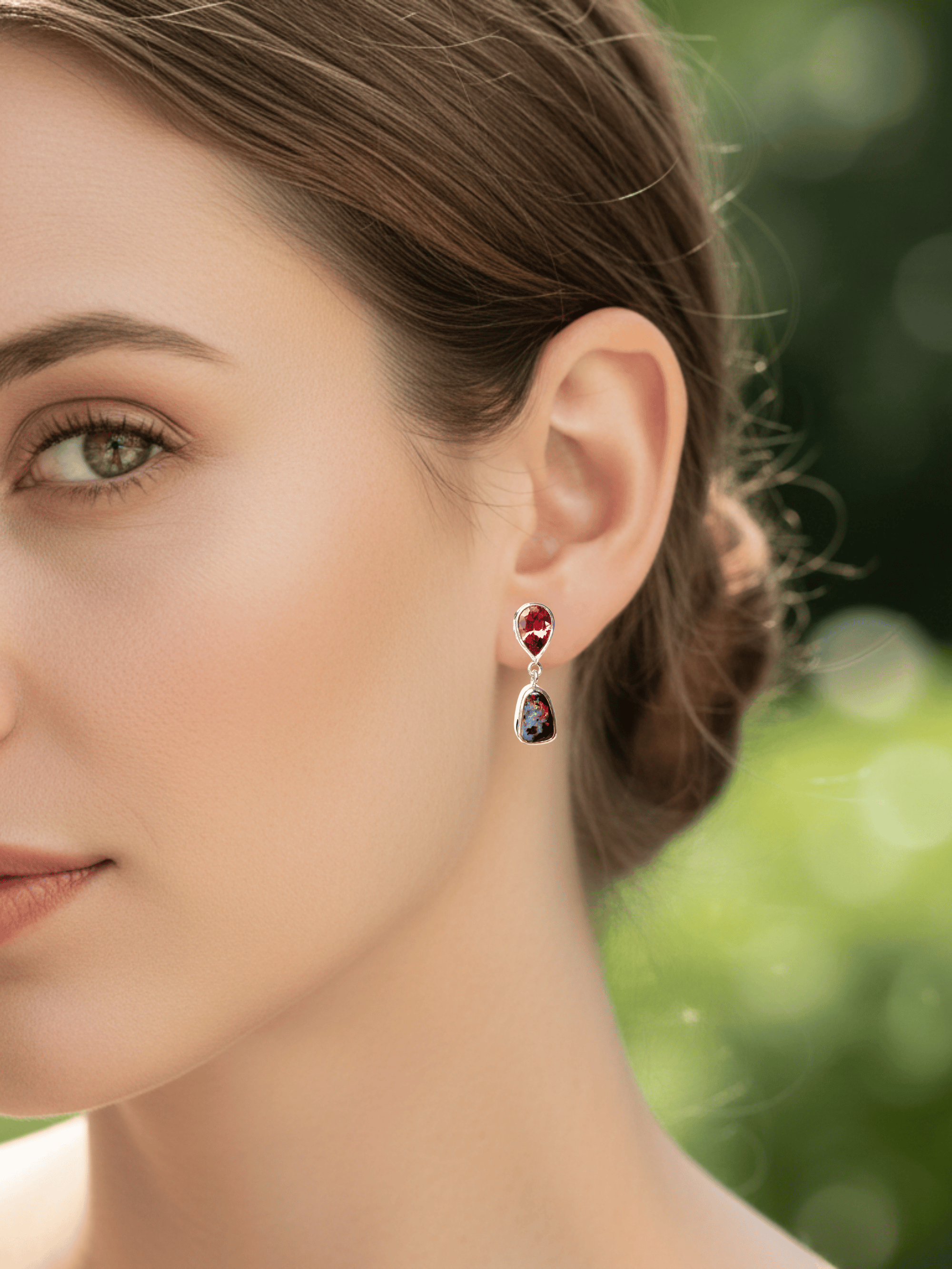 Boulder Opal and Pink Pear Tourmaline Drop Silver Earrings