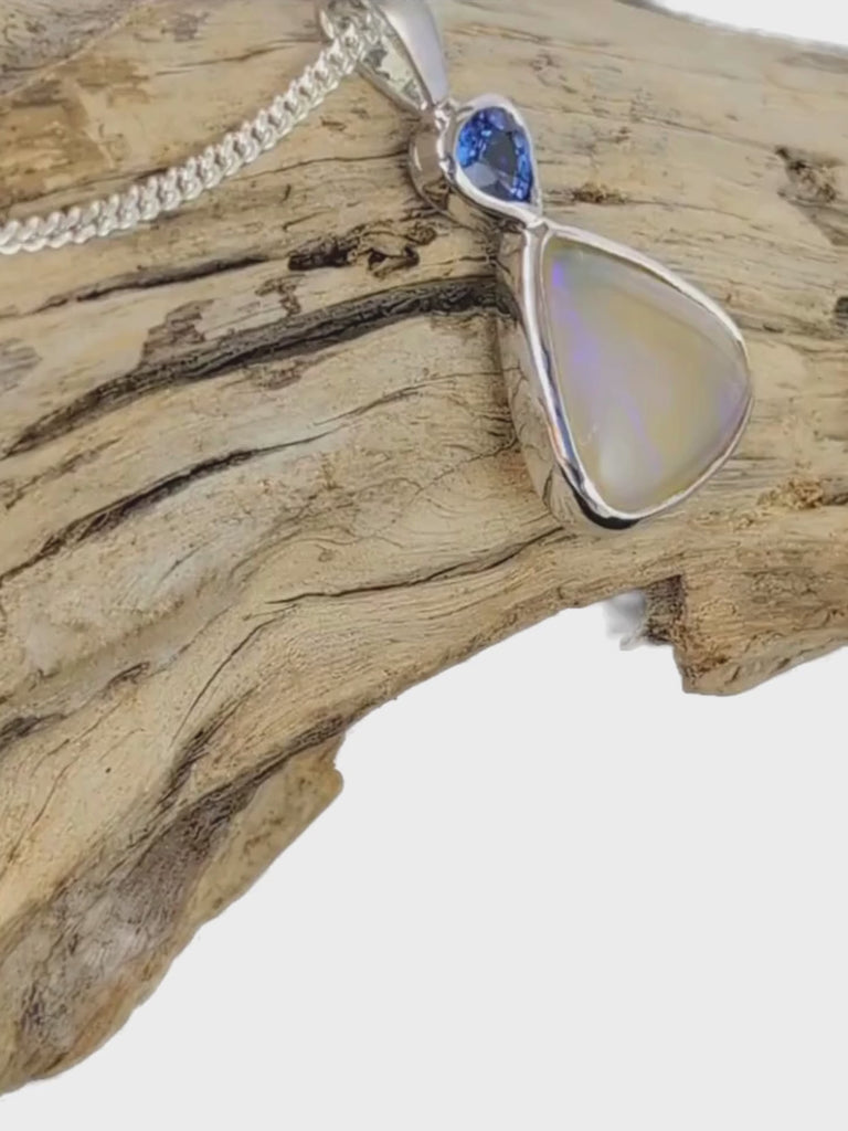 Lightening Ridge Opal with Blue Sapphire Silver Pendant video