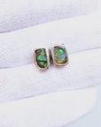 Boulder Opal Rectangle Silver Stud Earrings