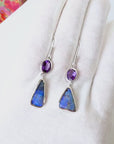 Boulder Opal and Amethyst Silver Hook Earrings