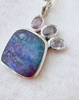 Boulder Opal Silver Square Pendant with Pastel Spinels