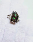 Freeform Boulder Opal and Diamond Silver Ring