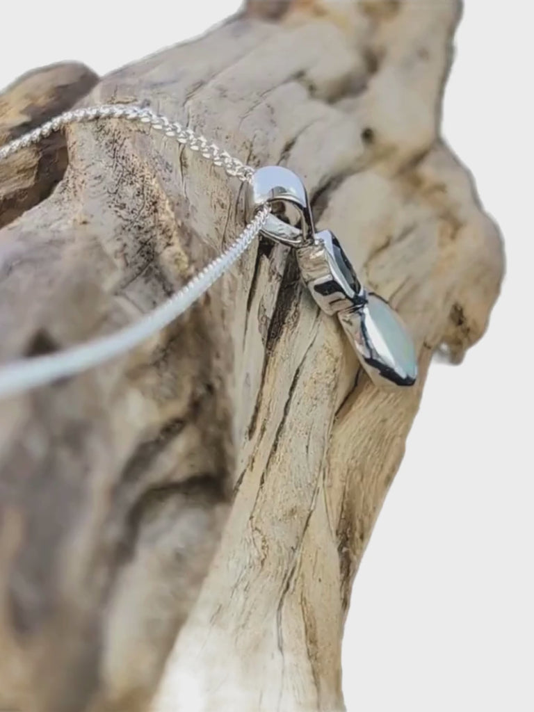 White Opal with Teal Queensland Sapphire Silver Pendant video