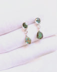 Boulder Opal Teardrop and Teal Sapphire Silver Earrings