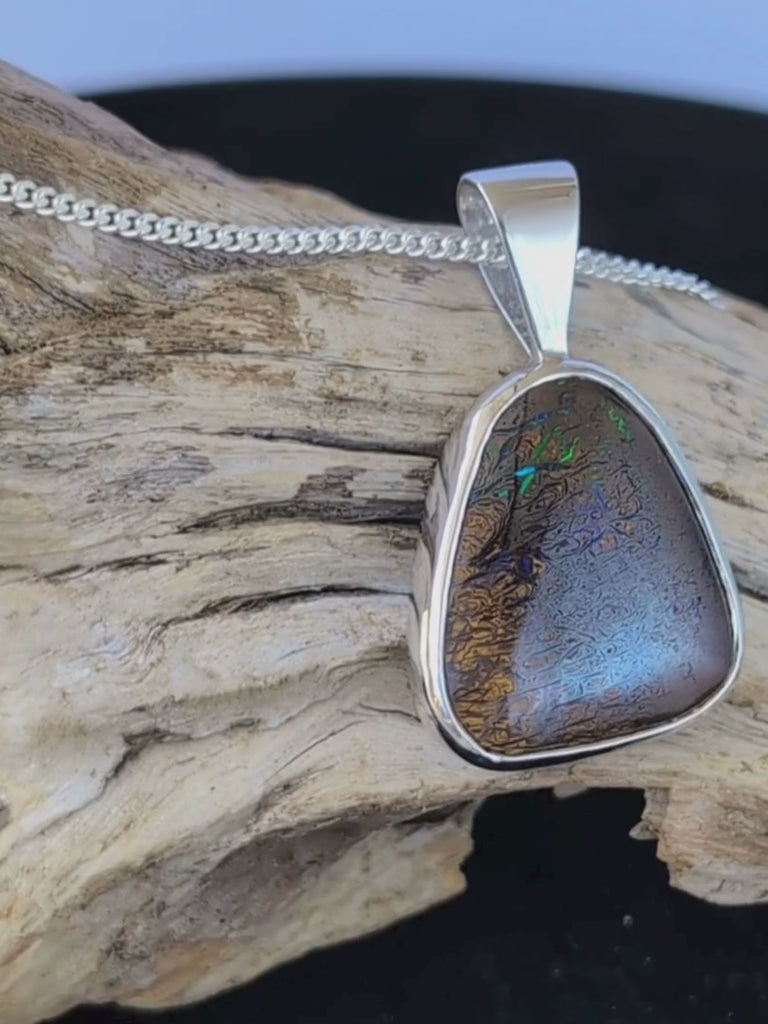 Boulder Opal Triangle Silver Pendant video