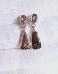 Boulder Opal and Pink Sapphire Silver Drop Earrings
