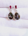 Boulder Opal Matrix and Ruby Drop Silver Earrings