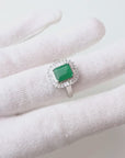 Emerald Sunburst Halo Silver Ring