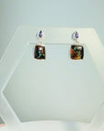 Boulder Opal and Pear-cut Tanzanite Silver Drop Earrings