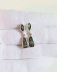 Boulder Opal and Green Marquise Sapphire Drop Silver Earrings