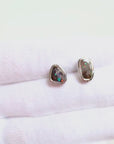 Boulder Opal Multi Sparkle Silver Stud Earrings