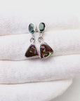 Boulder Opal Triangle and Green Sapphire Silver Drop Earrings