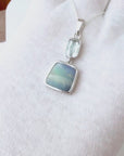Boulder Opal Silver Square Pendant with Aquamarine
