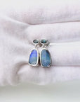 Blue Crystal Boulder Opal and Teal Sapphire Drop Silver Earrings