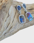 Blue Boulder Opal Drop Silver Earrings with Blue Sapphires Video