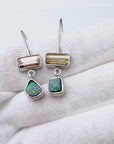 Boulder Opal and Bi-colour Tourmaline Silver Hook Earrings