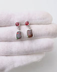 Boulder Opal and Bright Ruby Drop Silver Earrings