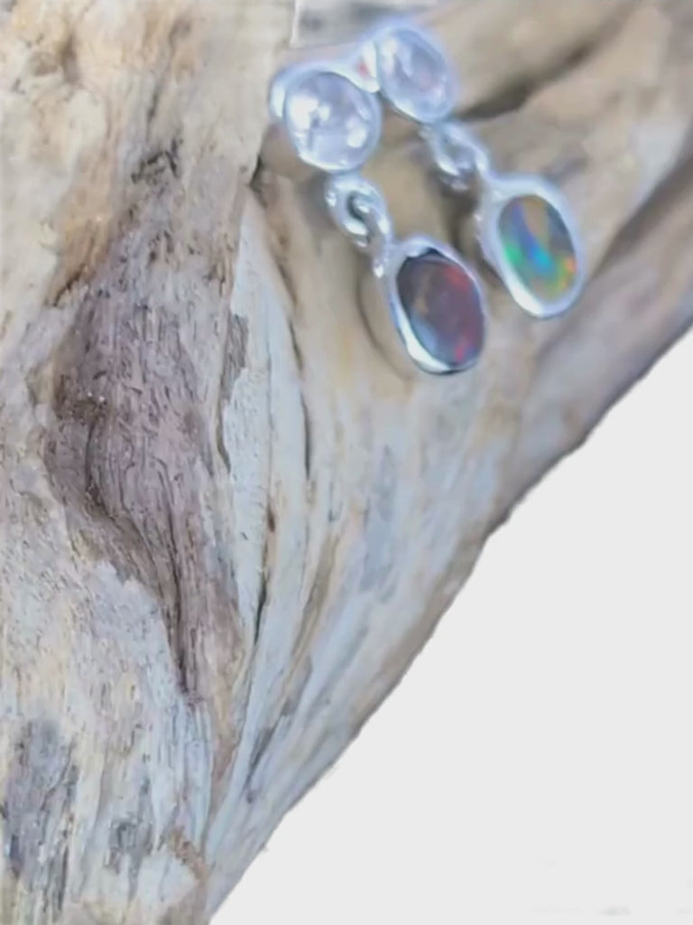 Red Boulder Opal Drop Silver Earrings with Pink Zircons video