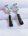 Boulder Opal and Aquamarine Double Drop Silver Earrings