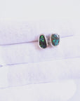 Boulder Opal Green Sparkle Silver Stud Earrings