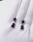 Boulder Opal and Royal Blue Sapphire Drop Silver Earrings