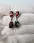 Boulder Opal and Pink Pear Tourmaline Drop Silver Earrings