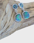 Boulder Opal Drop Silver Earrings with Blue Sapphires video