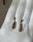 Boulder Opal and Malaya Garnet Silver Drop Earrings