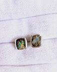 Boulder Opal Square Silver Stud Earrings