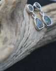 Boulder Opal Drop Silver Earrings with Green Sapphires