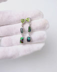 Boulder Opal and Peridot Triple Drop Silver Earrings
