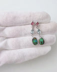 Boulder Opal, Pink Spinel and Aquamarine Drop Silver Earrings