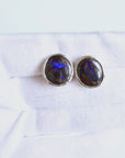 Boulder Opal Blue Matrix Silver Stud Earrings