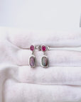 Boulder Opal and Ruby Drop Silver Earrings