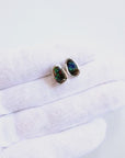 Boulder Opal Oval Silver Stud Earrings