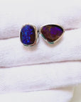 Boulder Opal Blue Pinfire Silver Stud Earrings