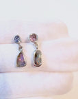 Boulder Opal, Pink Spinel and Blue Sapphire Silver Drop Earrings