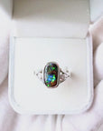 Boulder Opal and Diamond Split Shank Silver Ring
